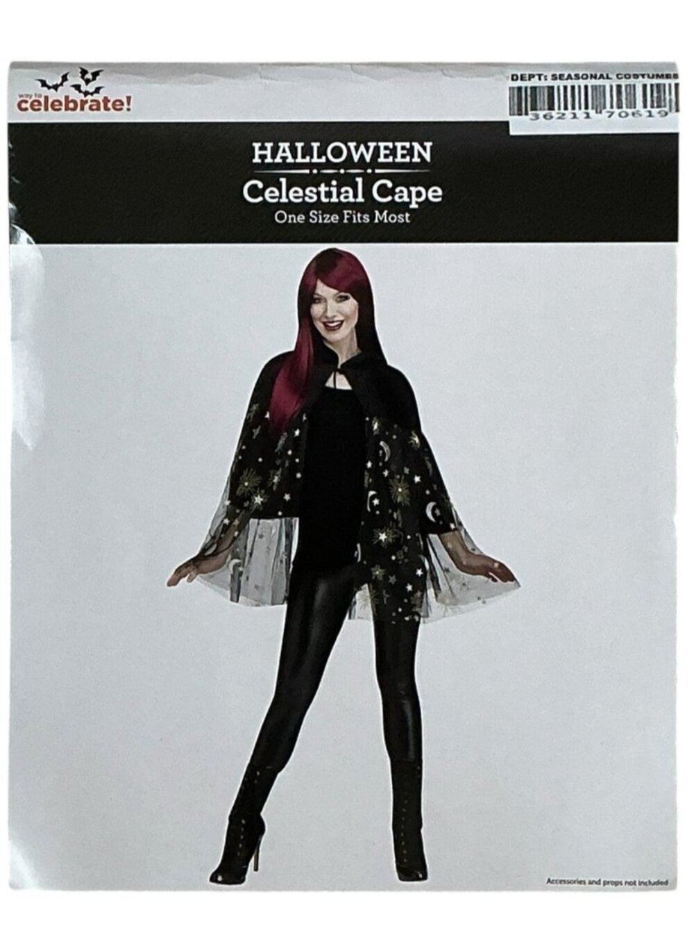 Halloween Celestial Cape Costume Poncho Black Silver Gold Glittering Adult OS - Picture 3 of 10